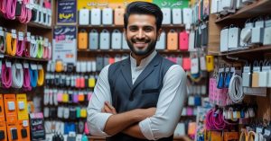 Retailer purchasing wholesale mobile accessories online using Saddar App.