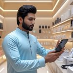 Retailer stocking mobile accessories at wholesale prices using Saddar App.