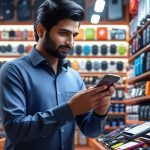 Retailer browsing Saddar App to purchase mobile accessories at wholesale prices.