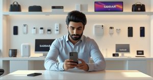 Shopper browsing the Saddar App to buy mobile accessories and electronics in Pakistan.