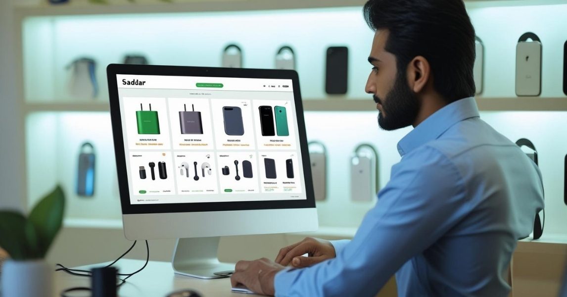 Mobile shop owner buying mobile accessories and phones at wholesale prices from Saddar App.